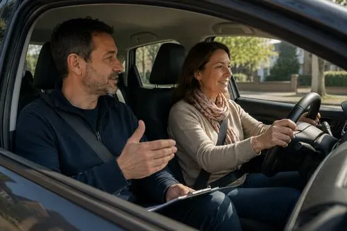 Un élève reprenant la conduite après une longue pause, accompagné avec patience par un moniteur CPermis.